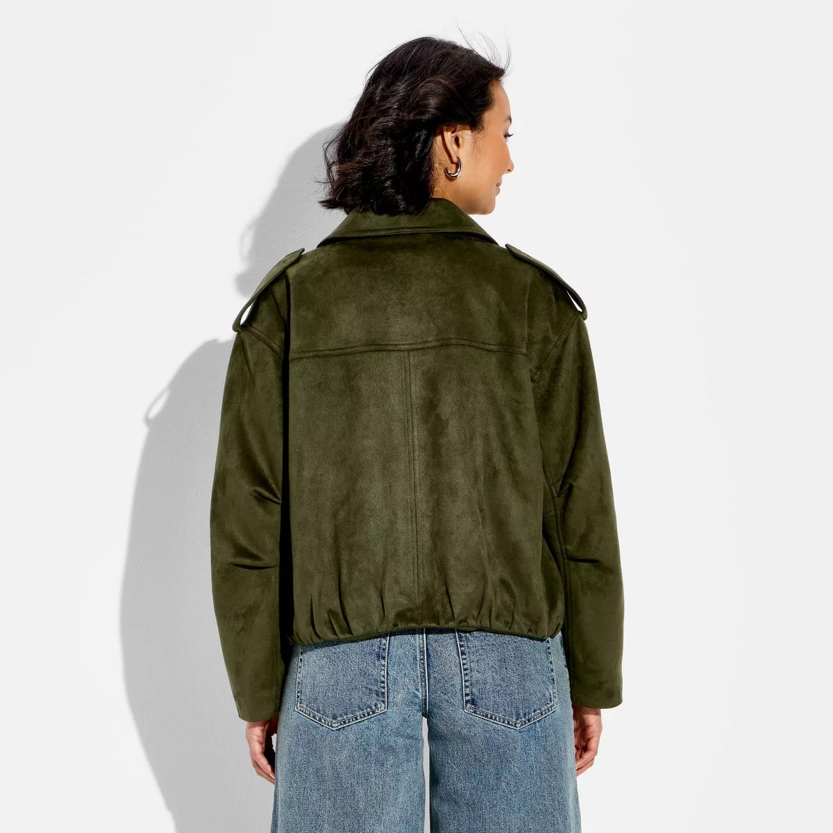 Women's Bubble Hem Faux Suede Jacket - Wild Fable\u2122 Dark Green M | Target