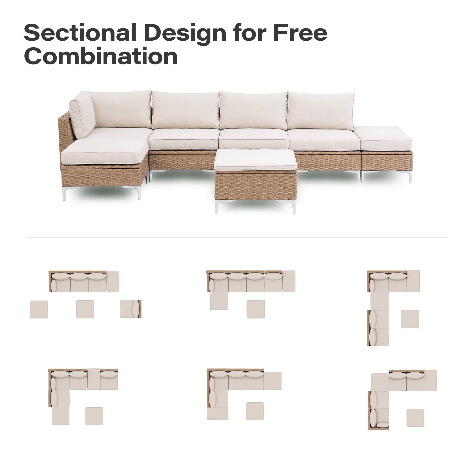 LAUSAINT HOME 7 Pieces Patio Conversation Set with Hidden Storage Compartment, Outdoor Natural Co... | Walmart (US)