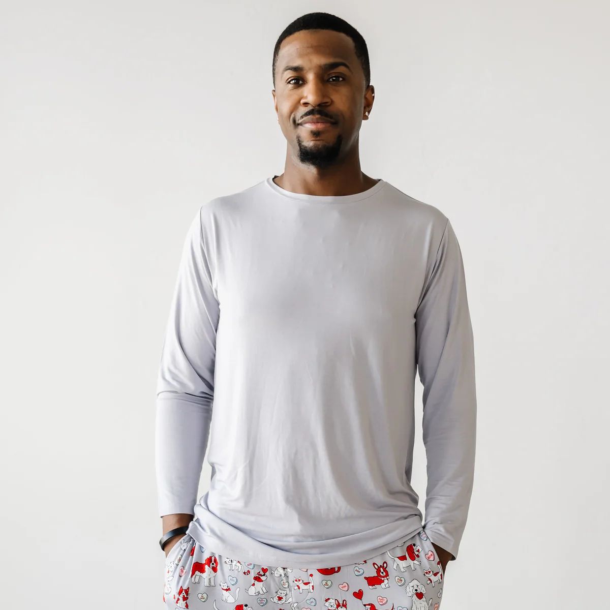 Gray Furever Valentines Solid Men's Bamboo Viscose Pajama Top | Little Sleepies