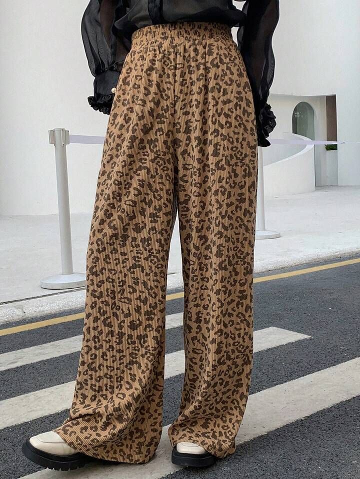 FRIFUL Women's Leopard Print Wide Leg Pants | SHEIN