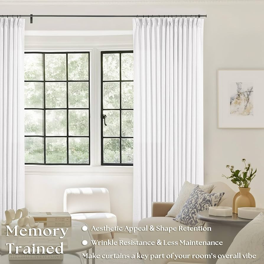 100 Inch Linen Pleated Curtains 2 Panels Set for Living Room Bedroom Farmhouse Cotton Linen Blend... | Amazon (US)