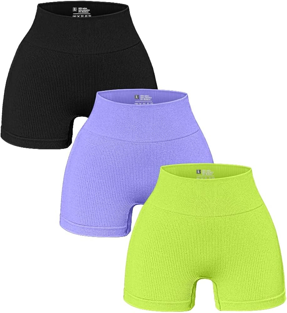 OQQ Women's 3 Piece Yoga Shorts Ribbed Seamless Workout High Waist Athletic Leggings | Amazon (US)
