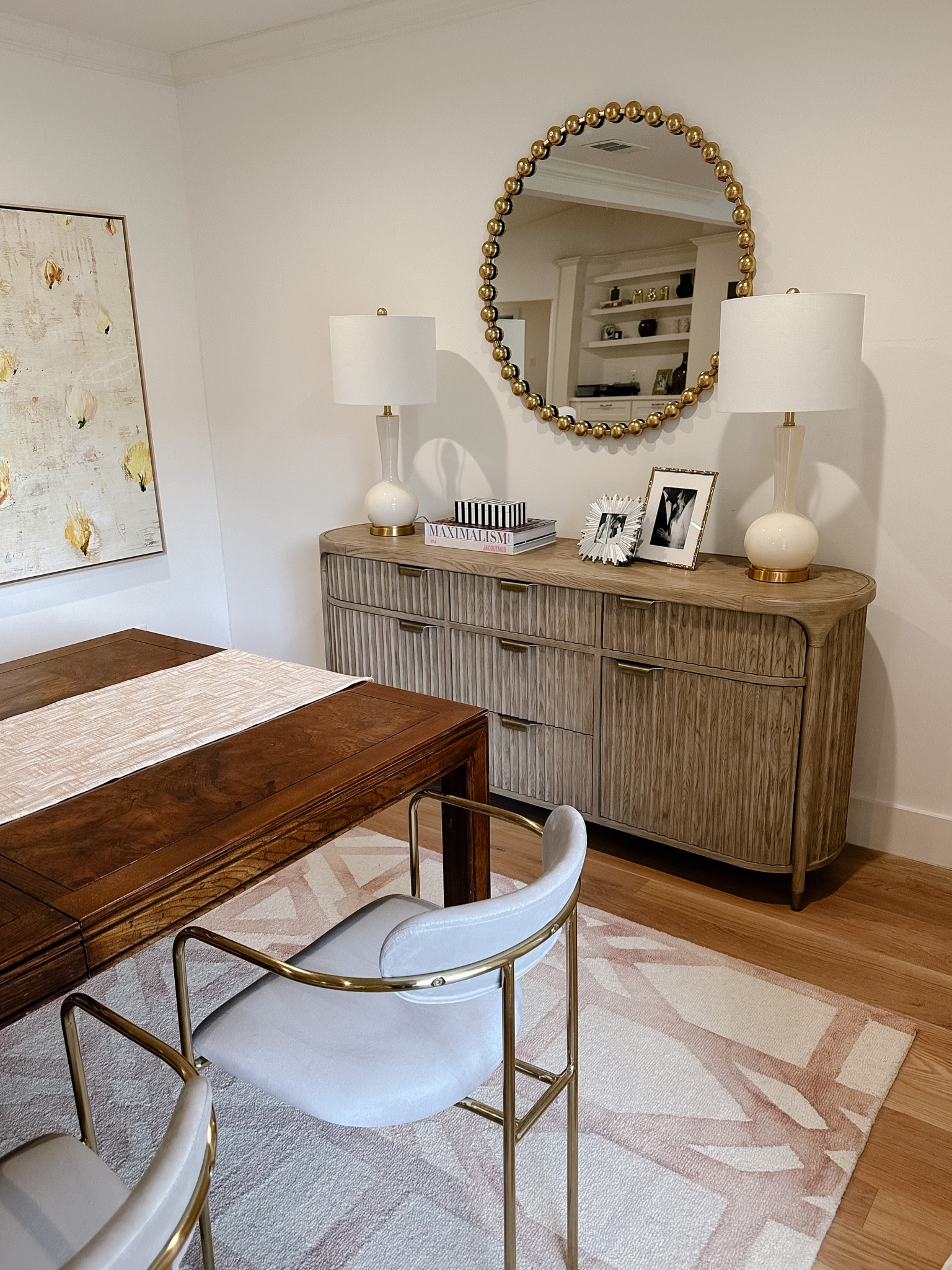 Dining room decor, buffet table, buffet table decor, console table decor, dining room art, oversized art 