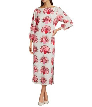 Minnow Peacock Print Boat Neck 3/4 Sleeve Maxi Dress | Dillard's