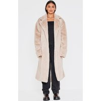 Taupe Faux Fur Self Tie Oversized Coat, Taupe | PrettyLittleThing IE