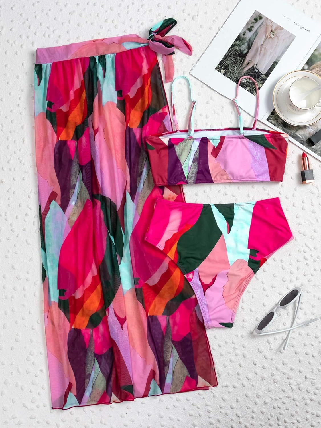 SOLY HUX Women's Color Block High Waisted 3 Piece Swimsuits Bikini Set with Skirt | Amazon (US)