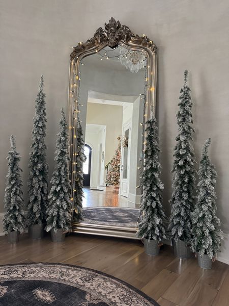 🎄 Christmas Decorations 🎄 Walking in a winter wonderland! These flocked trees come as a set of 3 and are easy to assemble and fluff out. They’re 3ft, 4ft, and 5ft tall - adding the perfect touch to our holiday decor in this area of our home. I strung battery operated Christmas lights over the mirror to add a hint of magic. ✨

#everypiecefits

#LTKHoliday #LTKhome #LTKSeasonal
