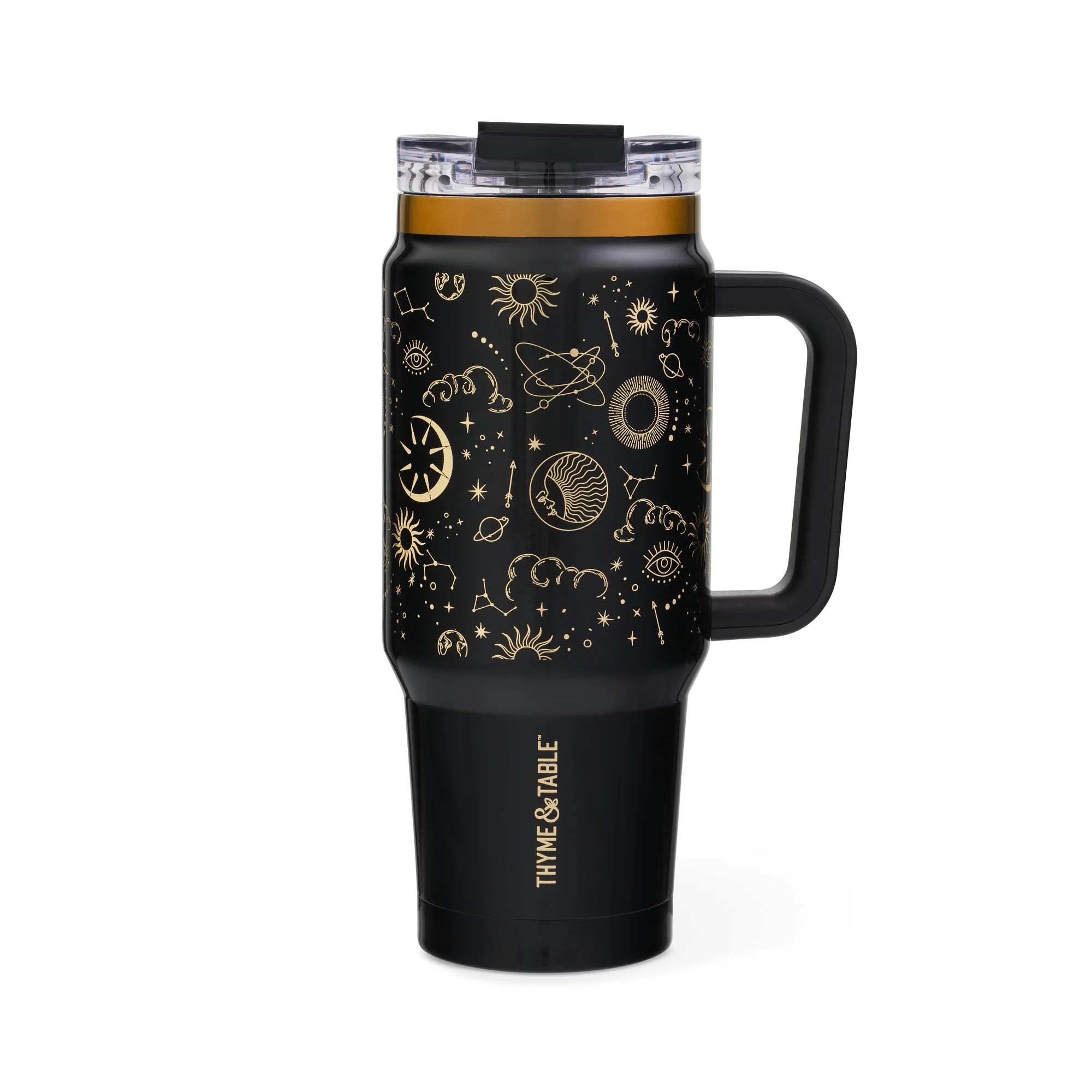 Thyme & Table 32 fl oz Stainless Steel Luna Tumbler with Handle and Dual Straw Lid, Black Zodiac | Walmart (US)
