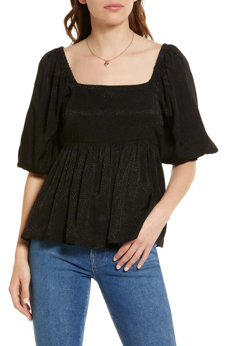 Square Neck Puff Sleeve High-Low Blouse | Nordstrom