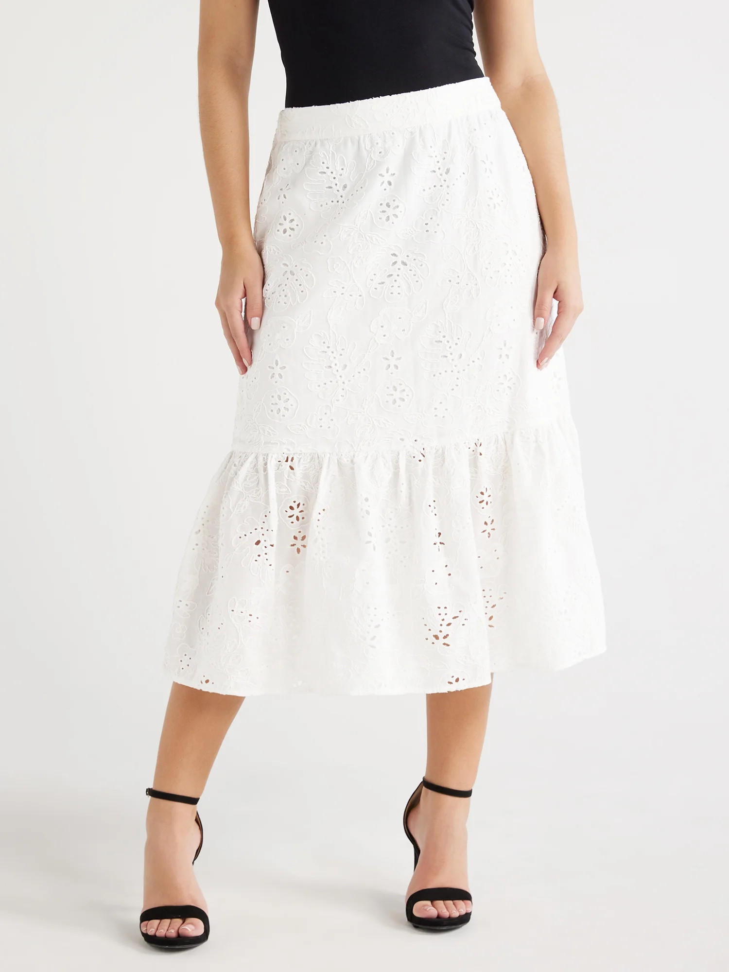 Sofia Jeans Women's Ruffle Pull On Skirt, Mid Calf Length, Sizes XS-XXXL - Walmart.com | Walmart (US)