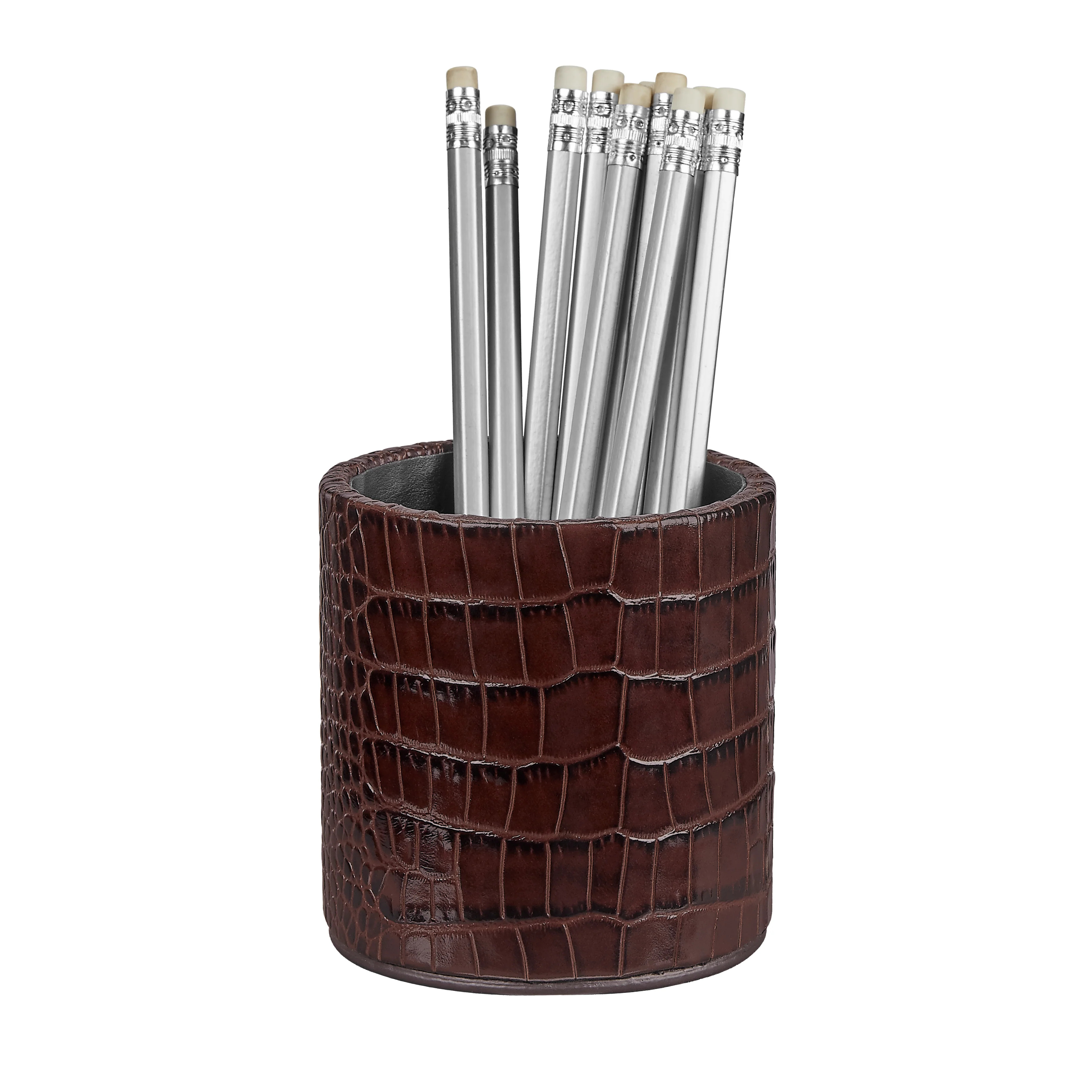 Pencil Cup | Brown Crocodile Embossed Leather | GiGi New York / Graphic Image