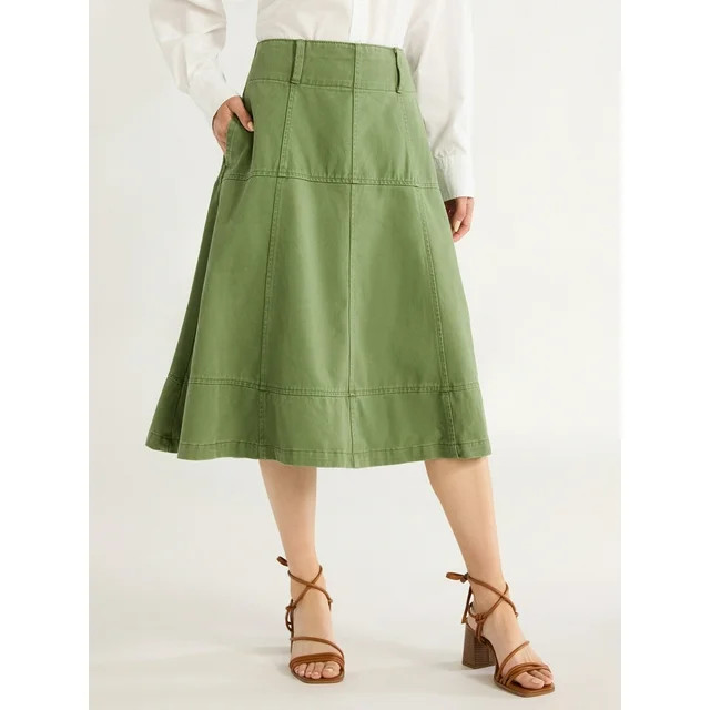 Free Assembly Women’s Flared Cotton Midi Skirt, Sizes 0-20 | Walmart (US)