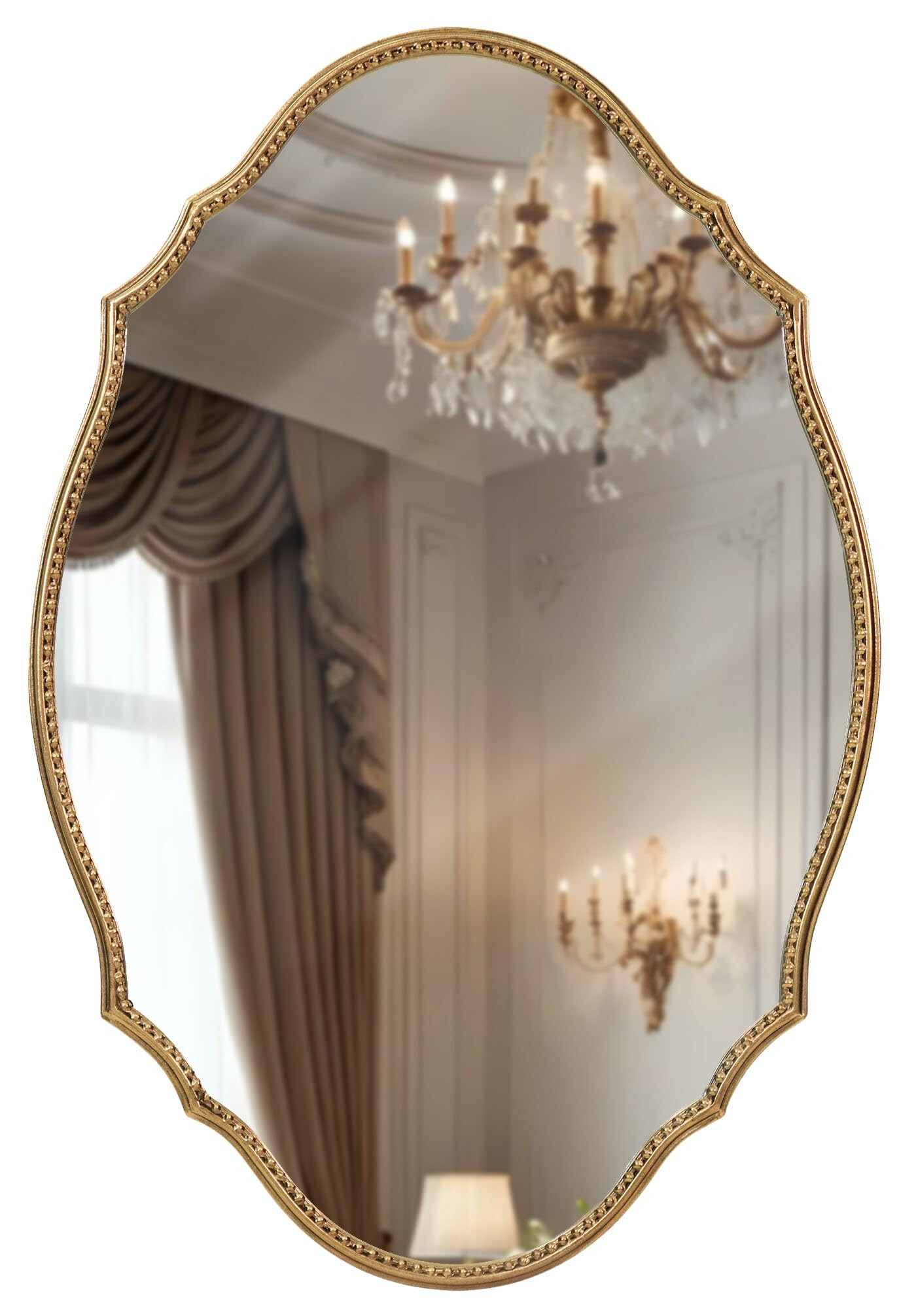 Oval Wall Mirror for Bathroom, Antique Gold 24"x36" Metal Beaded Frame Decorative Accent Mirror, ... | Amazon (US)