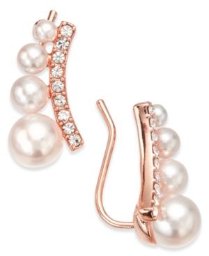 I.n.c. Rose Gold-Tone Crystal & Imitation Pearl Ear Climber Earrings, Created for Macy's | Macys (US)