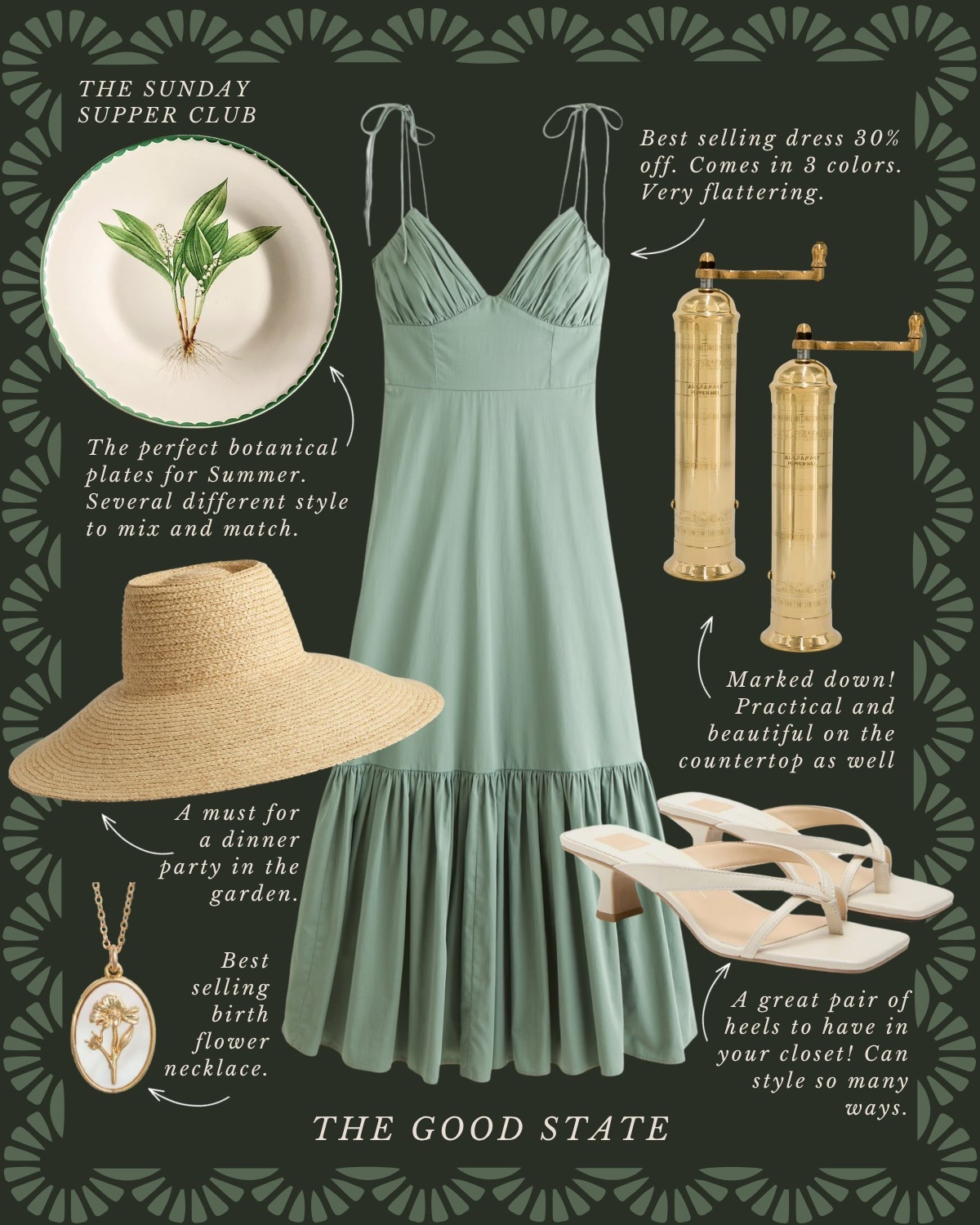 The Sunday Supper Club👒 To the ladies who find beauty in the fragrance of fresh basil, the crunch of homemade bread and the vibrant colors of ingredients spread across the counter. To the ones who romanticize every chop on the cutting board and every dance of the sunlight through their kitchen window. For those who come alive the longer they linger around a candle-lit table with loved ones. For the ladies who are looking for a reason to set a pretty table filled with flowers and for those who are looking forward to *finallllly* wear their new Spring dress. This collection is for you🤍 The good state, Lauren England, dinner party, hosting, under $50, Anthro, Anthropologie, dolce vita, spring fashion, spring ootd, maxi dress, Abercrombie and Fitch, wedding guest dress, empire waist dress, white dress. J crew, j crew factory, pretty, spring fashion, vacation outfit, ootd, sandals, tuckernuck, Easter outfit, kitchen, entertaining, home decor, Amazon home, Amazon finds, stripe dress, masters outfit, green dress, blue dress, McGee and co, shea McGee, quince, Martha Stewart,

#LTKSaleAlert #LTKStyleTip #LTKFindsUnder50