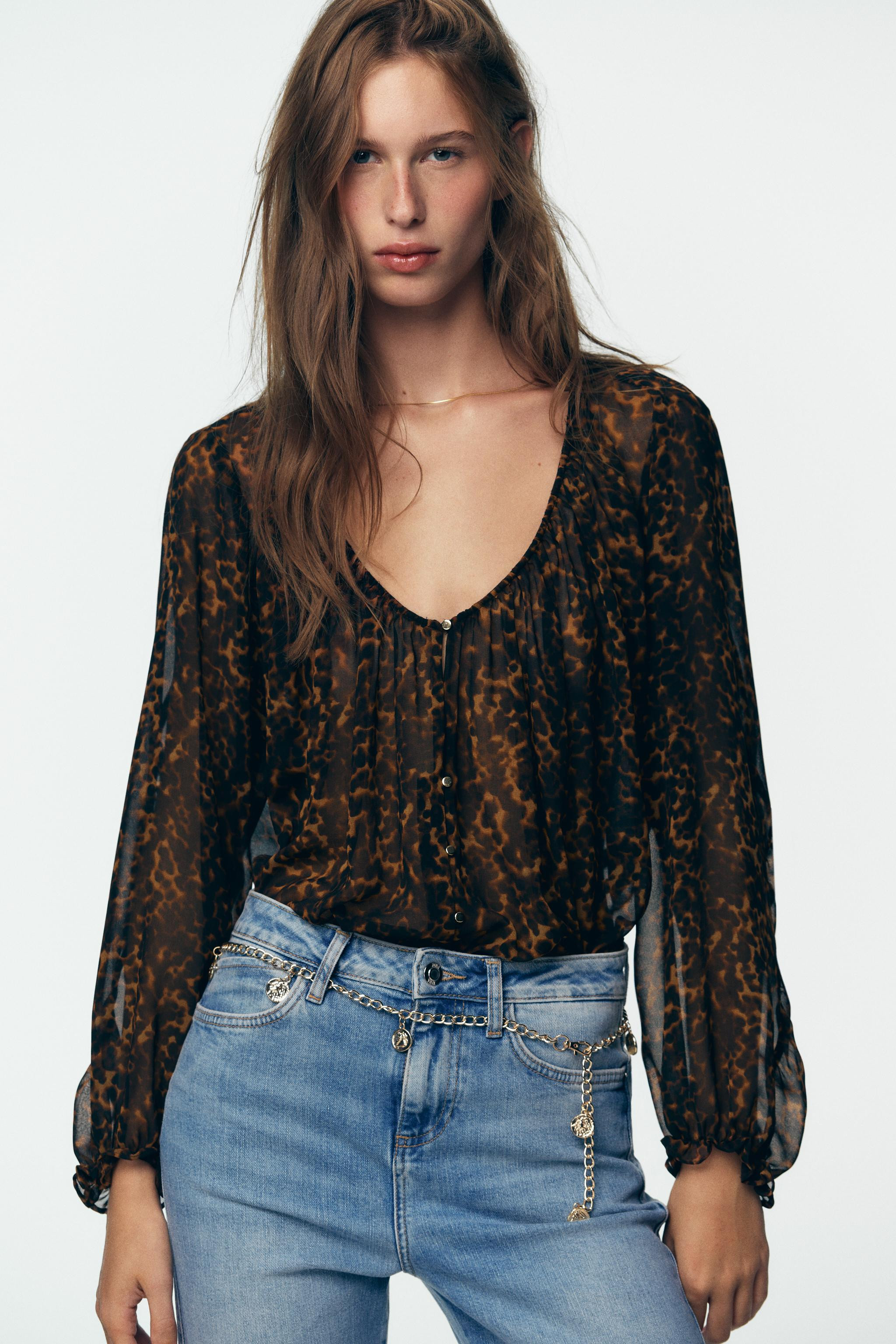 ANIMAL PRINT SEMI-SHEER BLOUSE | Zara US