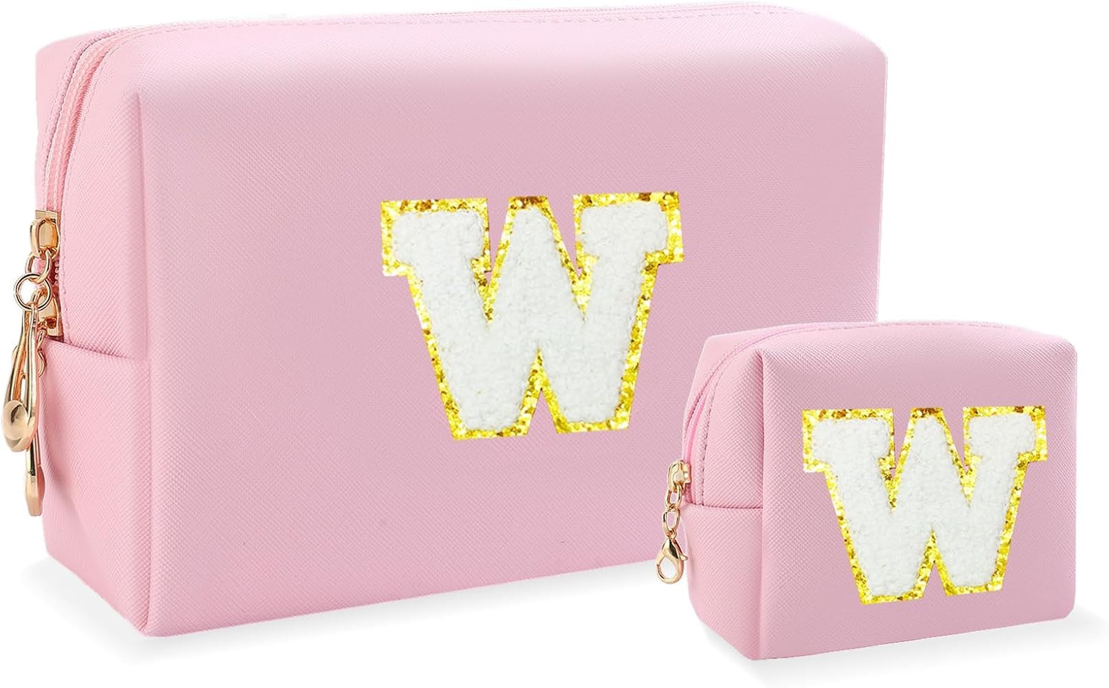 Personalized Initial Letter Makeup Bag Preppy Patch Bag, 2Pcs Waterproof PU Leather Chenille Lett... | Amazon (US)
