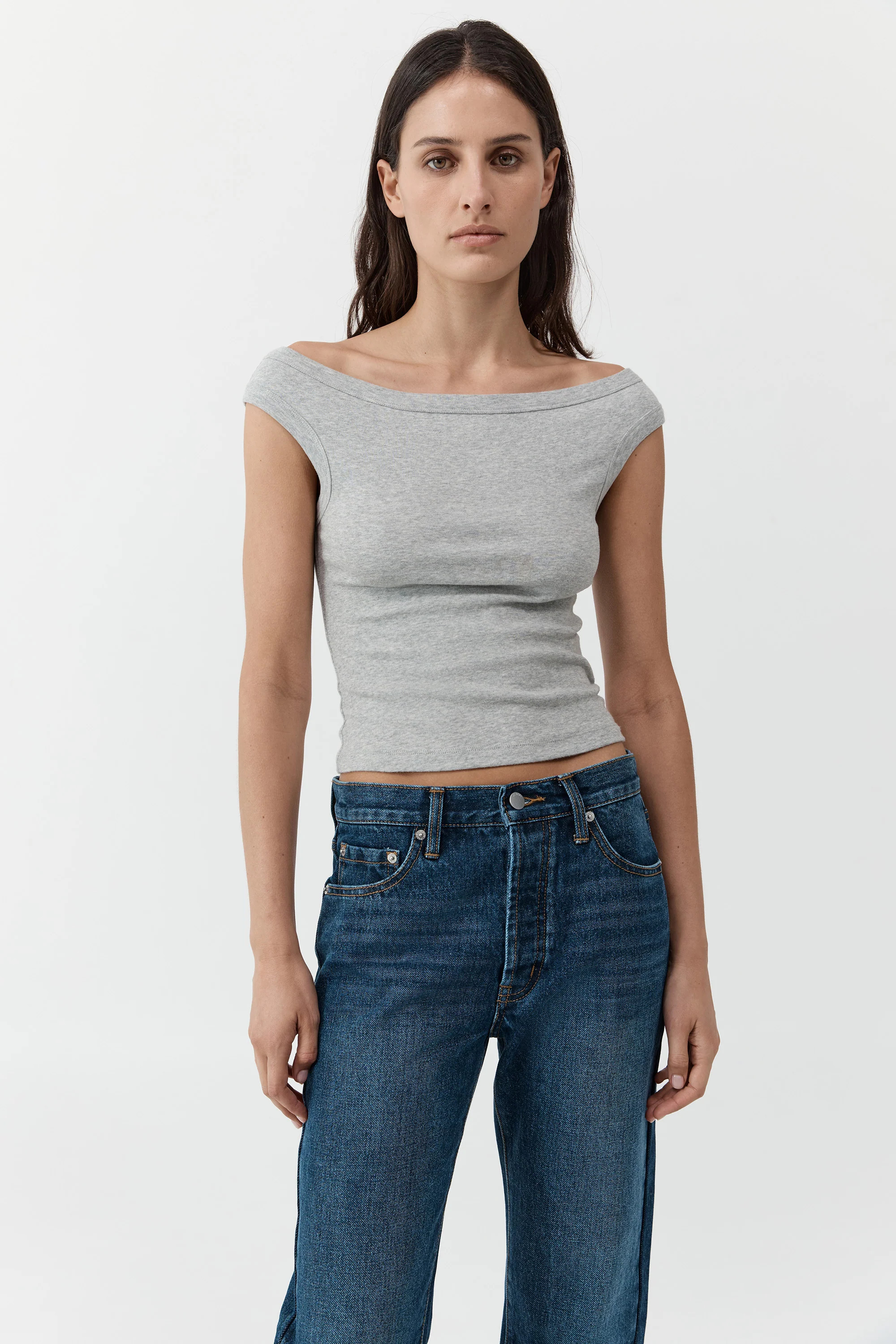 Organic Cotton Off Shoulder Top - Grey Marle | St. Agni (US, UK, EU)
