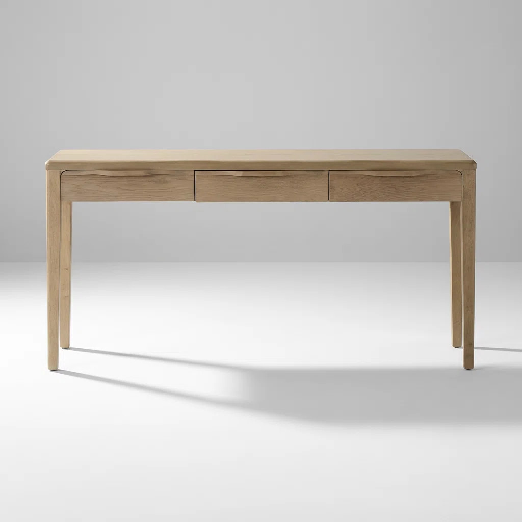 Elegant Light Luxury Console Table with Three Drawers and Oak Veneer Finish, Soft Rounded Corners | Wayfair North America