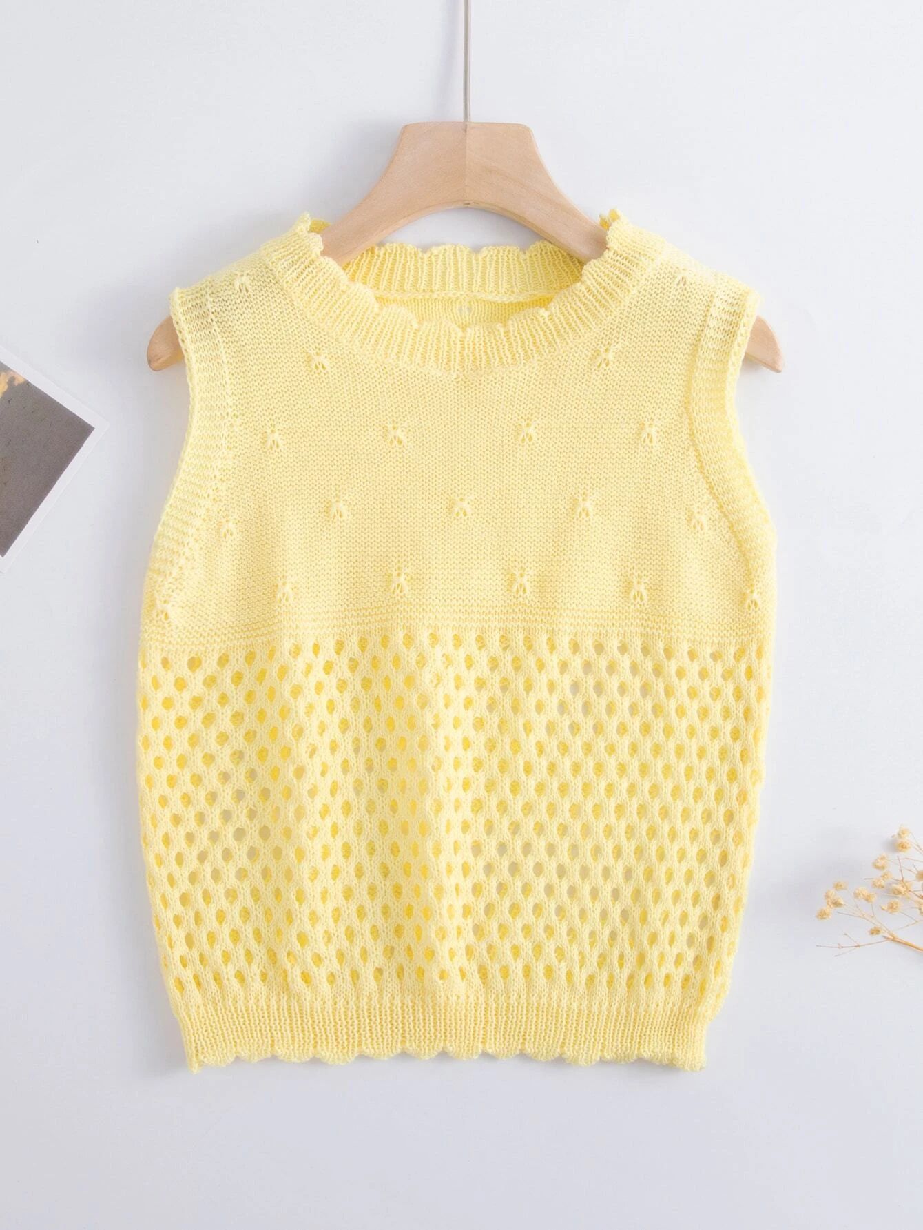 Toddler Girls Scallop Trim Pointelle Knit Sweater Vest | SHEIN