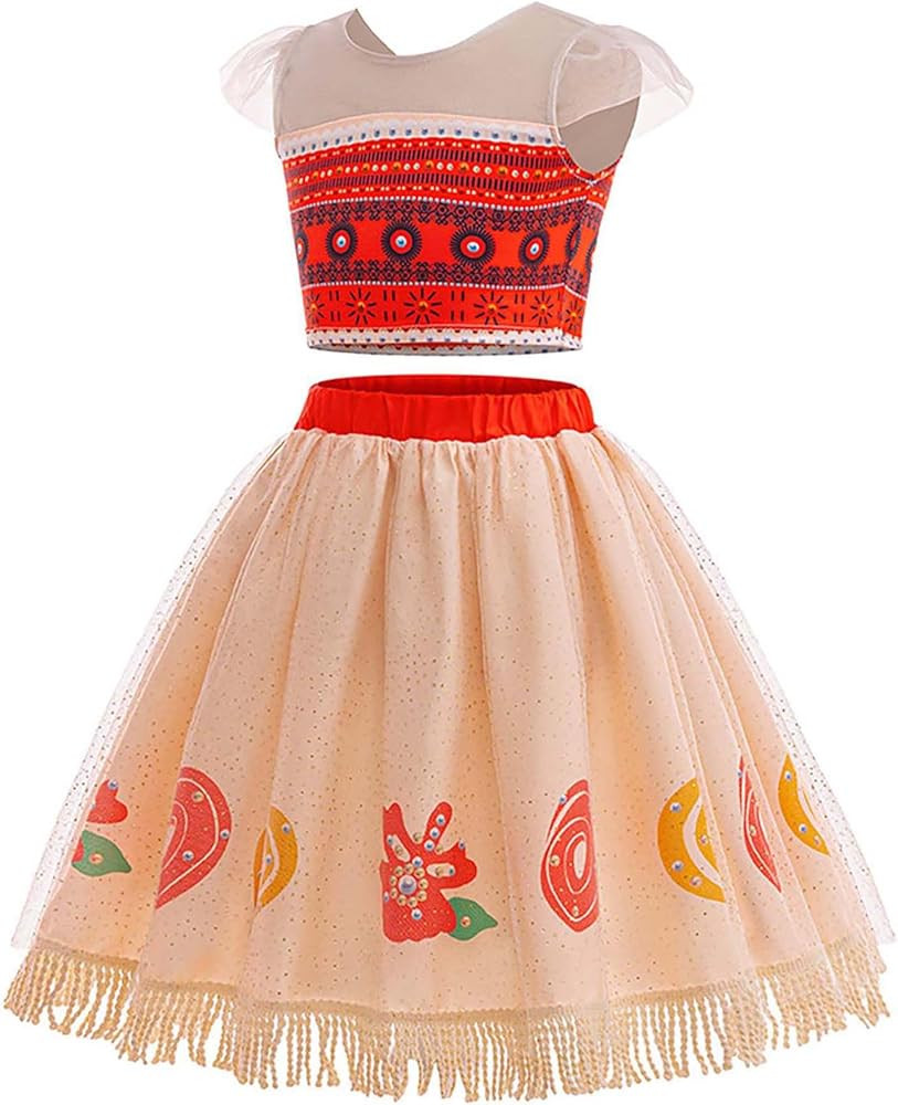 Kids Girls Party Outfits Exotic Print Crop Top with Fringe Midi Skirt for Halloween Party | Amazon (US)