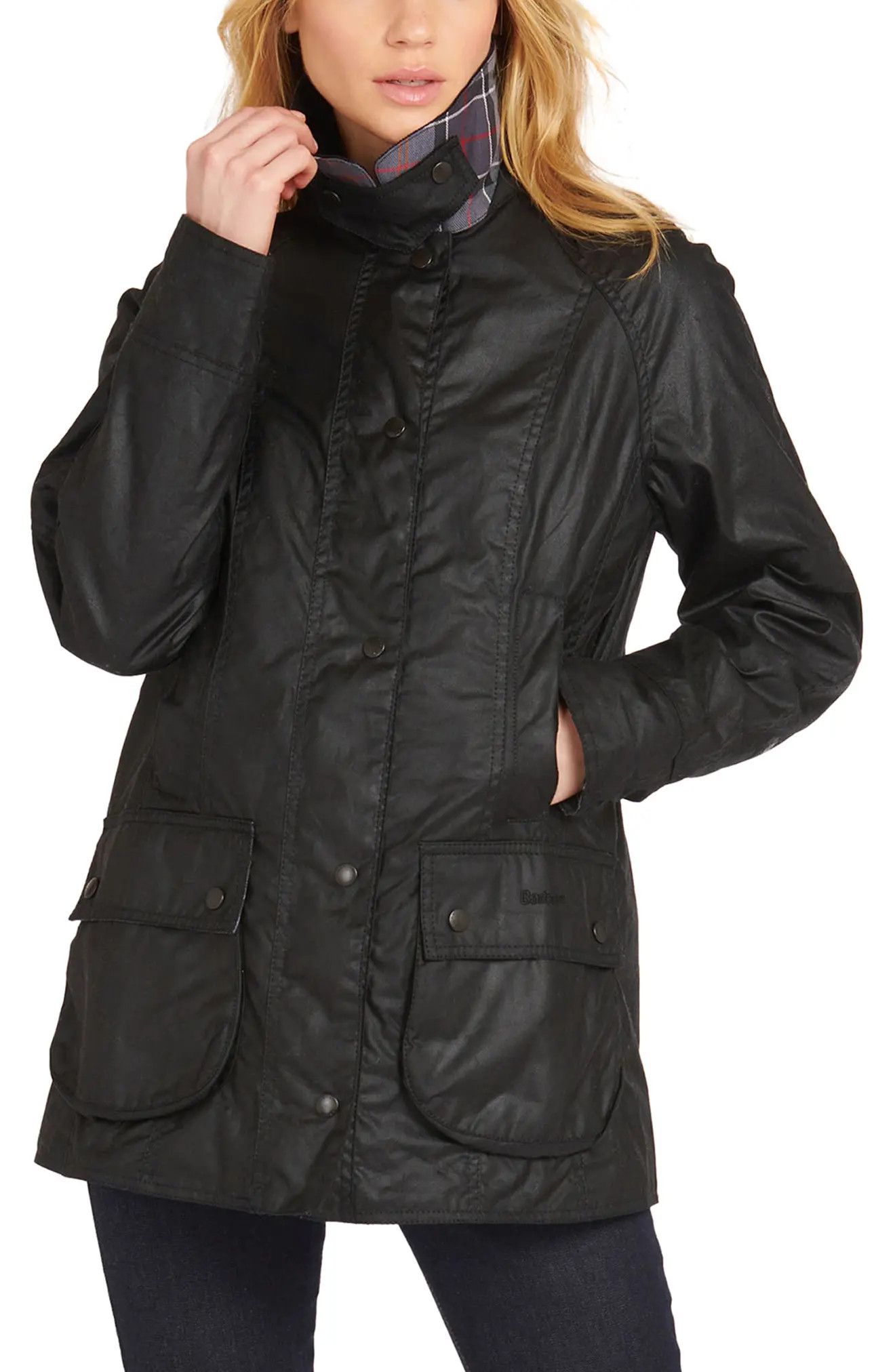 Barbour Beadnell Waxed Cotton Jacket in Navy at Nordstrom, Size 8 Us | Nordstrom