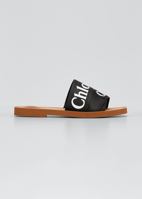 Chloe Woody Flat Logo Ribbon Slide Sandals | Bergdorf Goodman