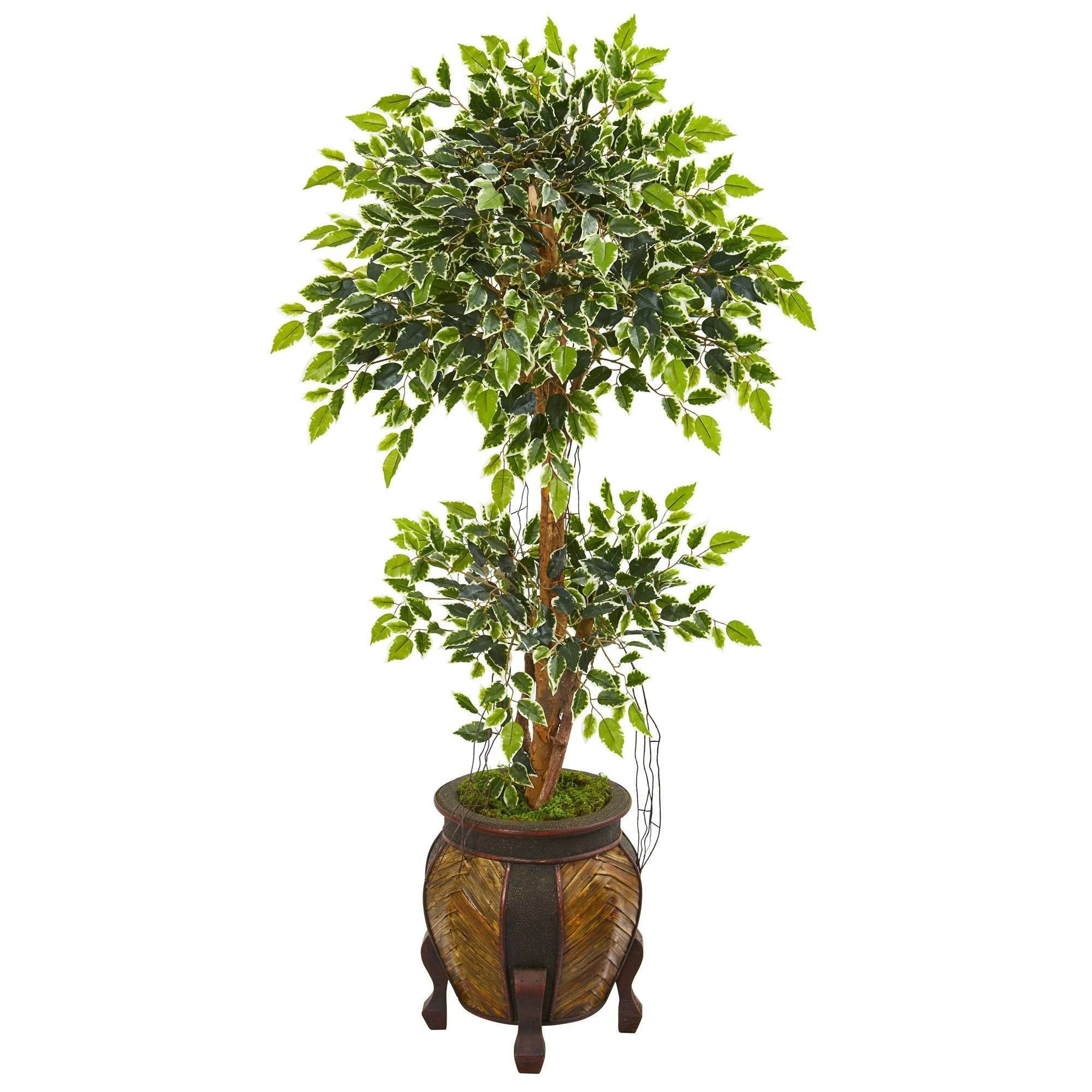 59” Variegated Ficus Artificial Tree in Decorative Planter | Nearly Natural