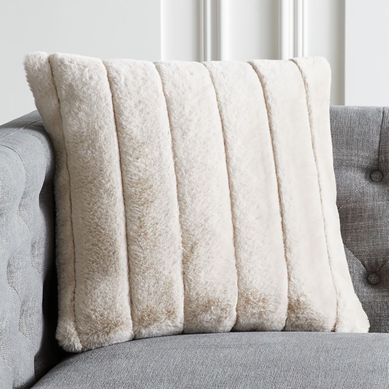 18" Channel Faux Fur Oat Pillow with Down-Alternative Insert | CB2 | CB2