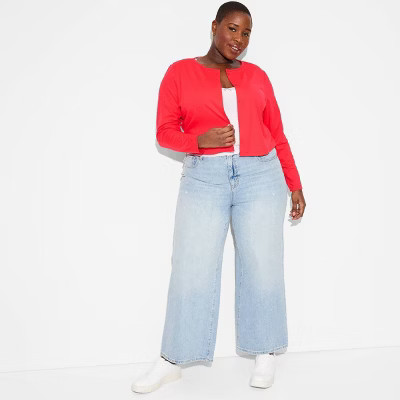 Women's ButterBliss Sporty Set Cardigan - Wild Fable™ Cherry Red 4X: Recycled Polyester, Spandex, Fitted, Long Sleeve | Target