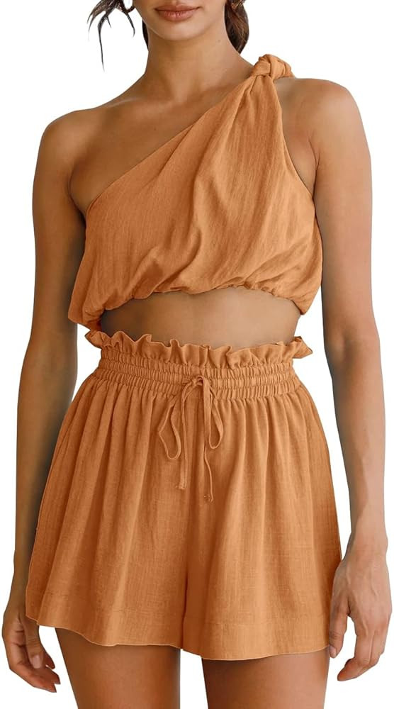 Amazon.com: Imily Bela Womens 2 Piece Outfits Linen Matching Sets Two Piece Crop Tops and Paper B... | Amazon (US)