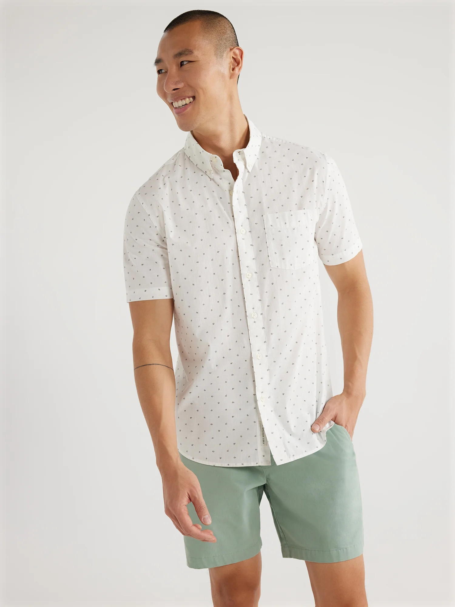 Free Assembly Men's Slub Poplin Shirt with Short Sleeves, Sizes S-3XL - Walmart.com | Walmart (US)