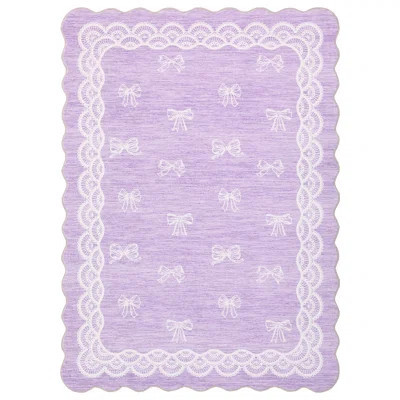 Scalloped Edge Bow Print Area Rug, Washable Non-Slip Low Pile Carpet for Living Room Bedroom, Cute Lace Border Soft Floor Mat for Home Decor | Wayfair North America