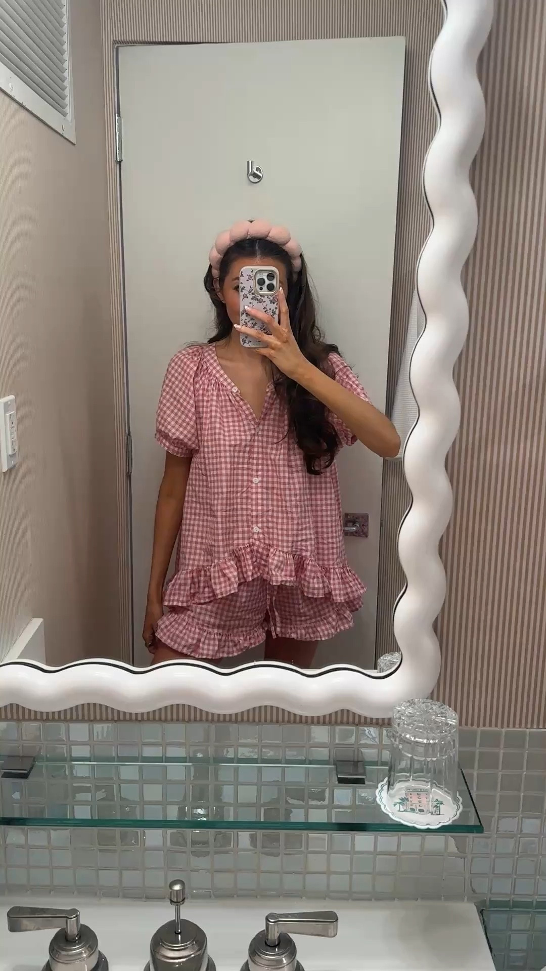 Getting ready for the day in Palm beach!🌴🎀🌸 love these cotton gingham pajamas from @Piyama 🫶🏼 true to size! 

#LTKTravel #LTKSeasonal #LTKootd