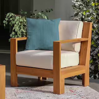 Logan Teak Wood Oversized Outdoor Lounge Chair with Sunbrella Vellum Cushion | The Home Depot