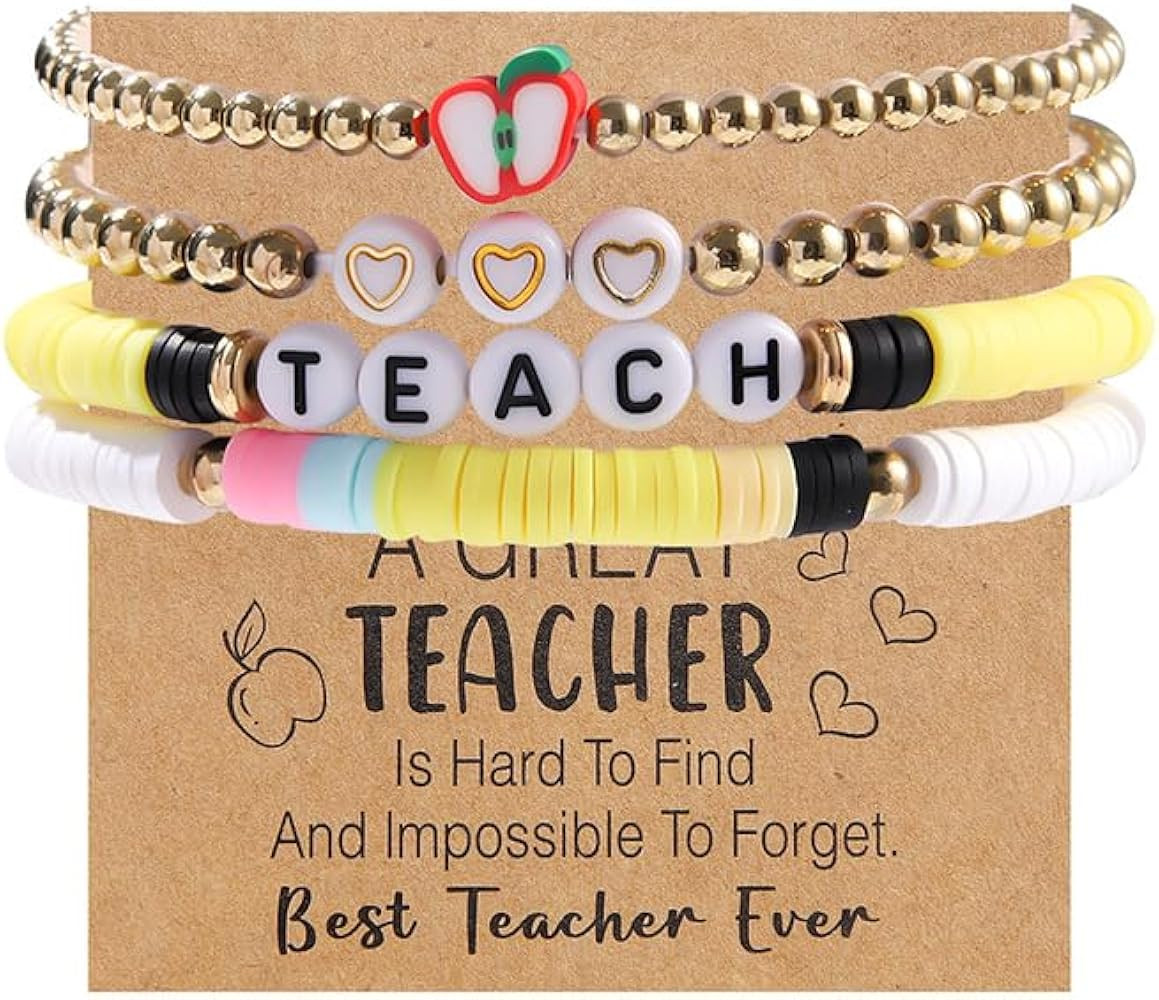 Teacher Bracelet for Women - Teacher Appreciation Gifts Stackable Beaded Bracelet with TEACH INSP... | Amazon (US)