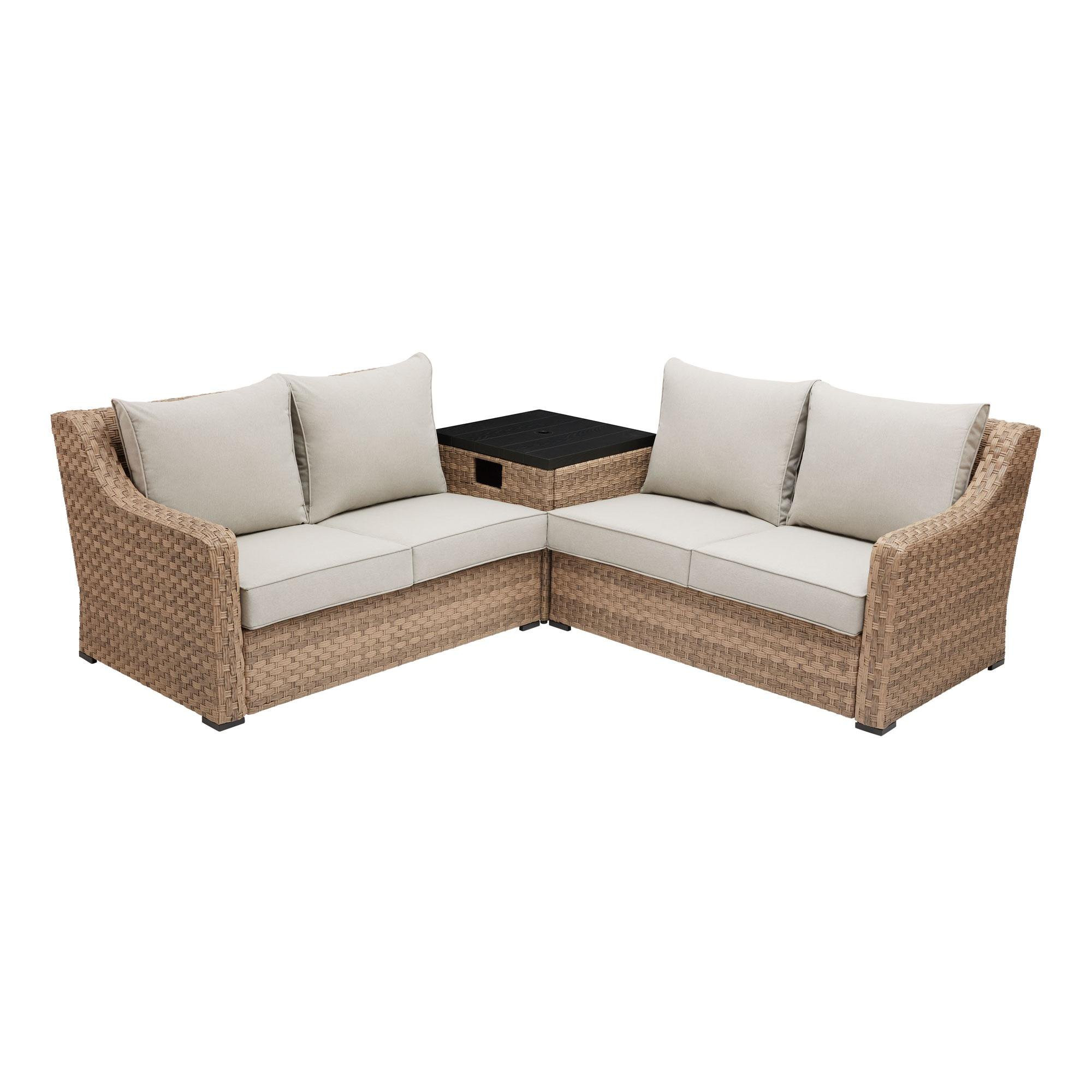 Better Homes & Gardens River Oaks 3-Piece Outdoor Sectional Set, Beige - Seats 4 | Walmart (US)