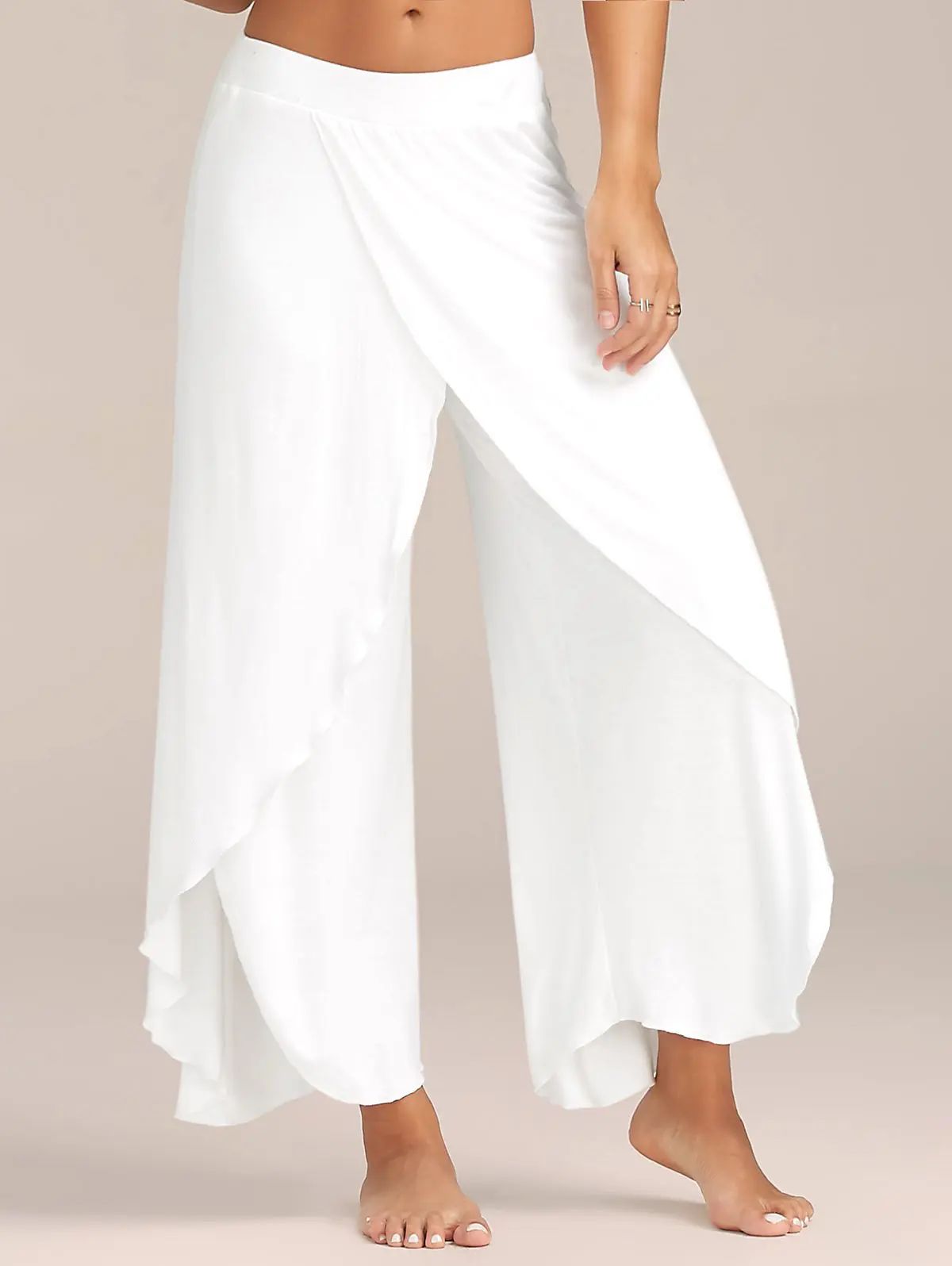 Flowy Layered High Waisted Slit Palazzo Pants | Rosegal US