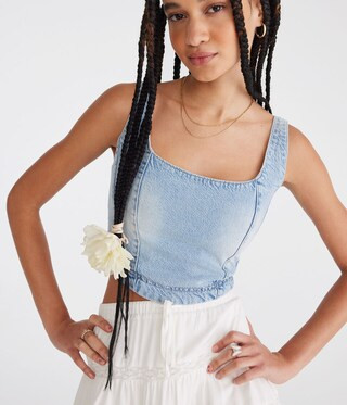 Denim Square-Neck Corset Tank | Aeropostale