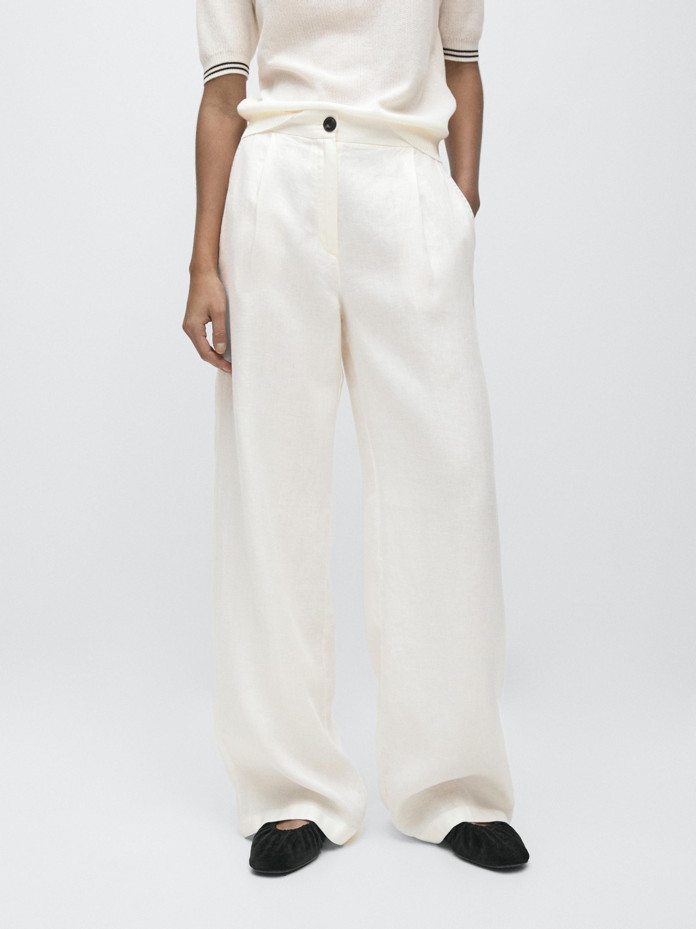 100% linen wide-leg elasticated trousers | Massimo Dutti UK