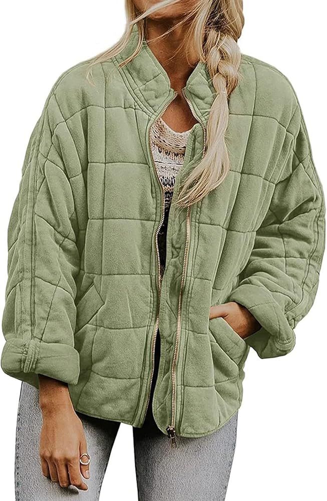 Women's Quilted Lightweight Jackets Casual Puffer Jacket Warm Winter Bomber Coats Oversized Zip U... | Amazon (US)