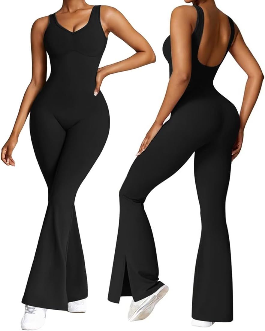 Vertvie Flare Jumpsuits for Women Sexy Backless Tank Top Bodycon Romper Wide Leg Full Length Pant... | Amazon (US)