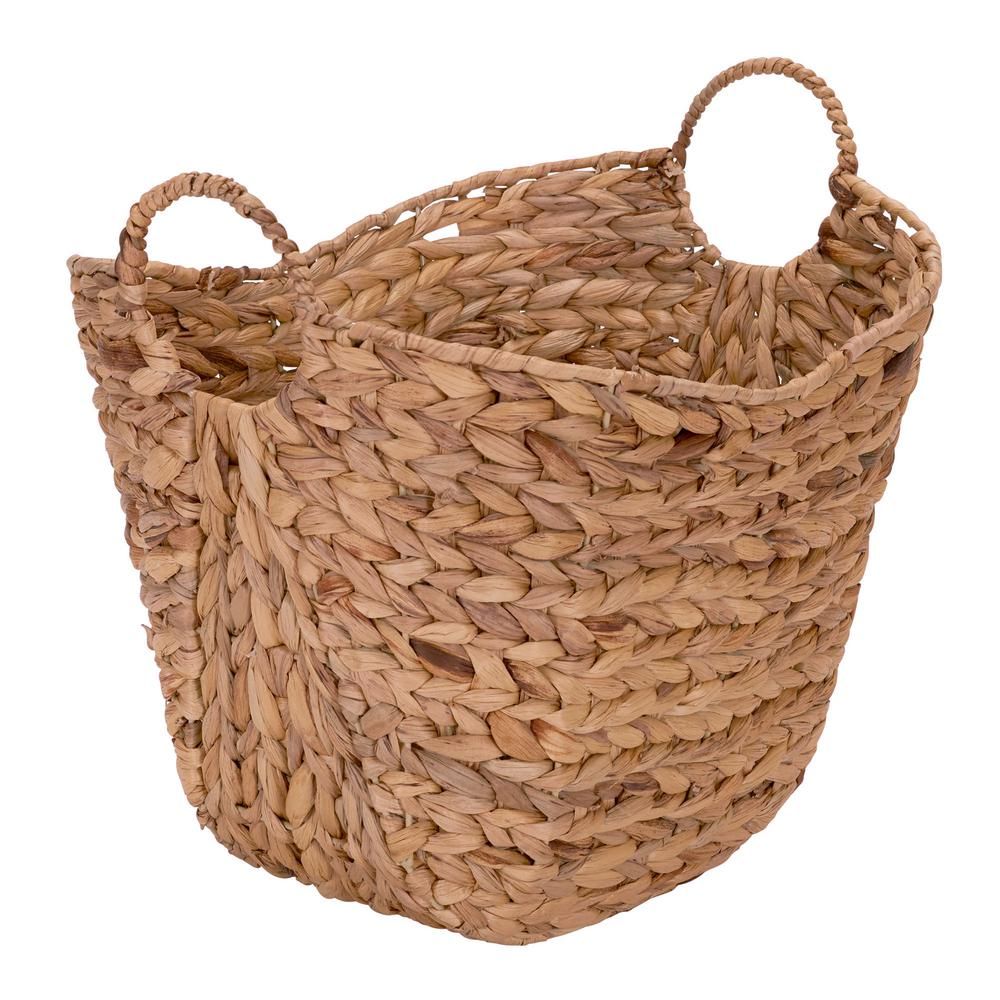 HOUSEHOLD ESSENTIALS 14 in. D x 16 in. W x 17 in. H Water Hyacinth Basket with Handles in Natural, T | The Home Depot
