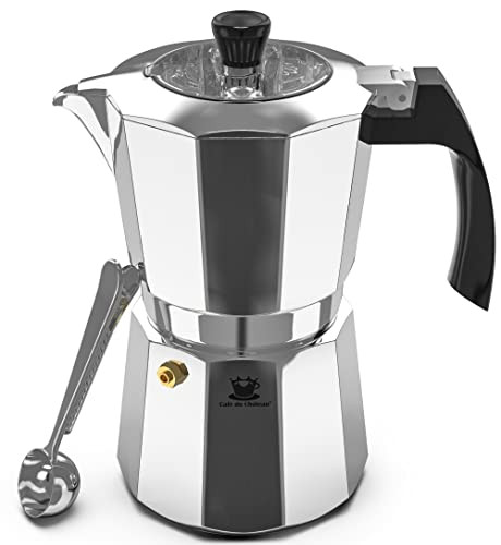 Cafe Du Chateau Espresso Maker (6 cup) Transparent Top Lid, High Gloss Finish, with Coffee Clip Spoo | Amazon (US)