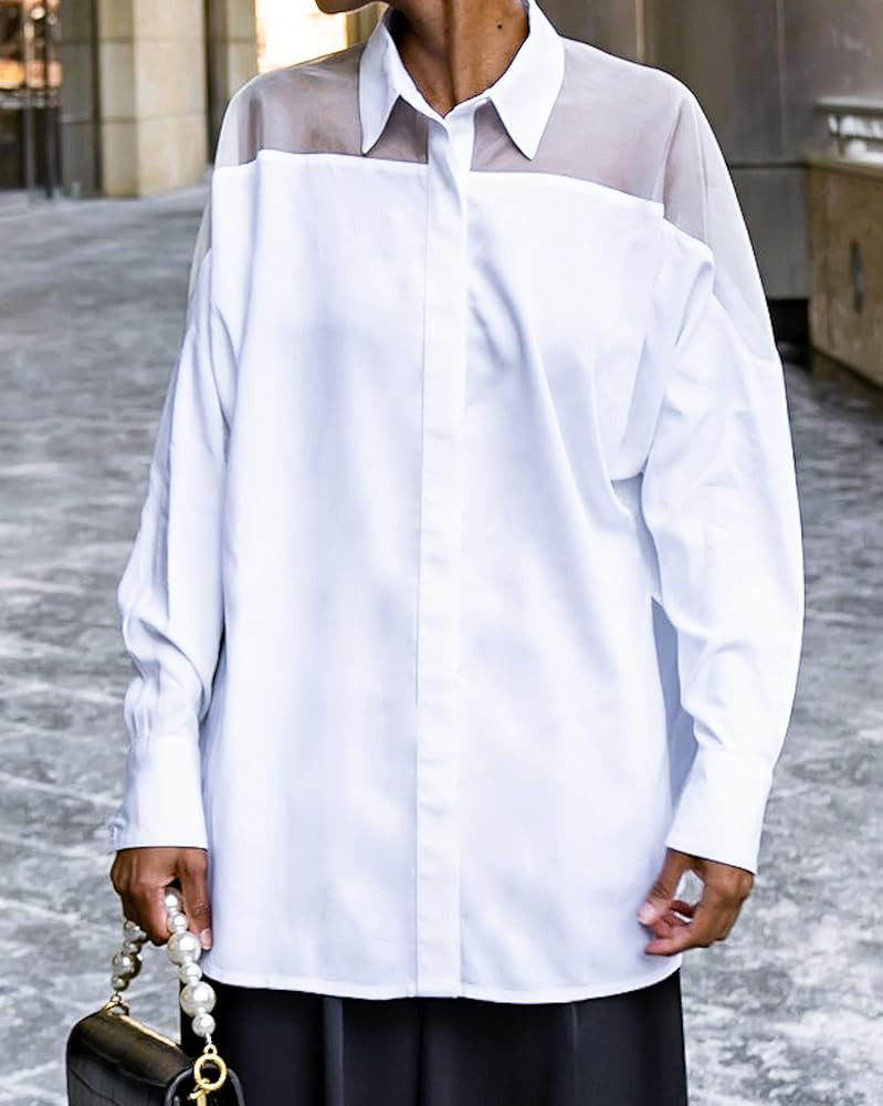 Amazon.com: The Drop Women's White Button Up Shirt with Organza Yoke by @signedblake, XXS : Cloth... | Amazon (US)