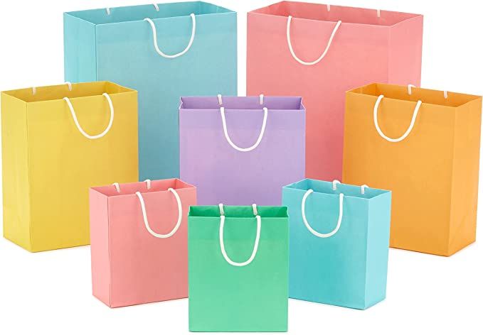 Hallmark Recyclable Gift Bag Assortment (8 Bags: 3 Small 6", 3 Medium 9", 2 Large 13") Pastel Blu... | Amazon (US)