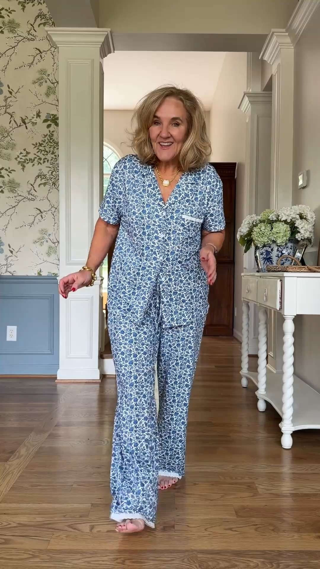 The sweetest blue floral summer pajamas. Lightweight, comfy, and full of the cutest little details 🫶🏻 

 #LTKootd #LTKstorytime #LTKSeasonal