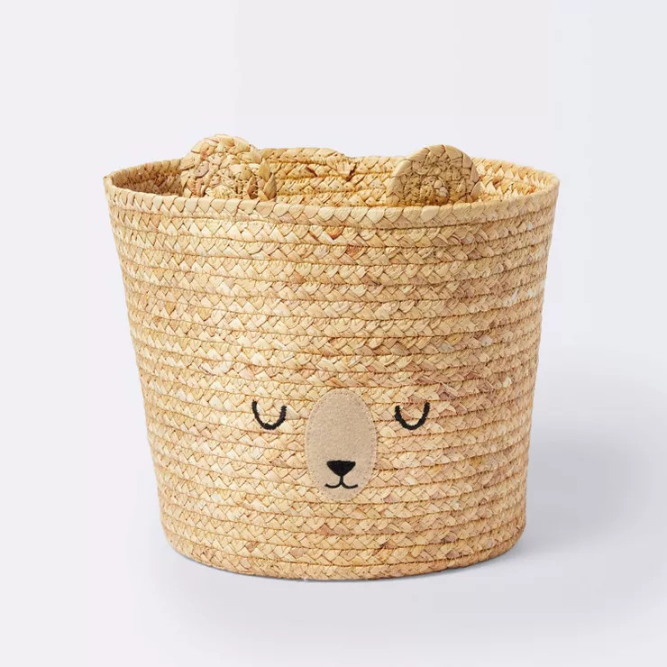 Braided Water Hyacinth Tapered Floor Basket Sleepy Bear - Cloud Island™ | Target
