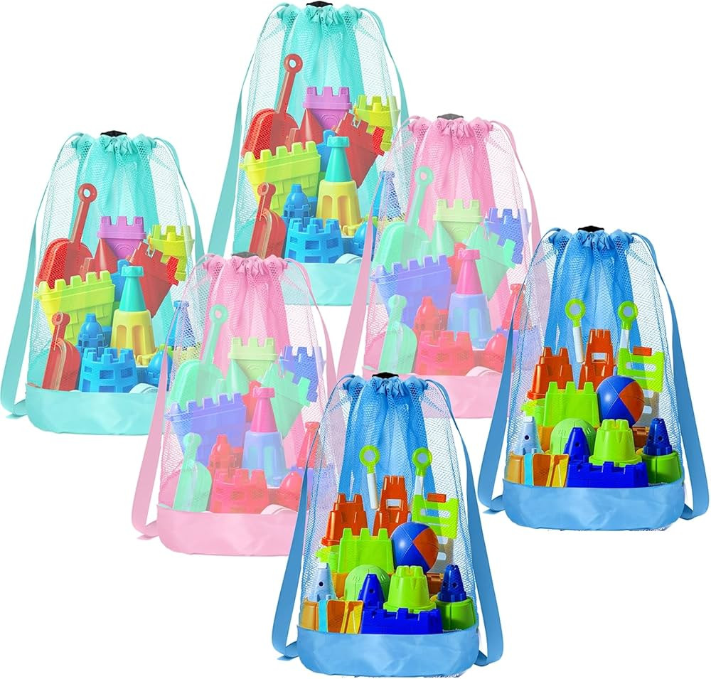 Beach Toy Bag,6pcs Mesh Travel Sand Toys Backpack for Sandbox Buckets,Beach Vacation Essentials f... | Amazon (US)