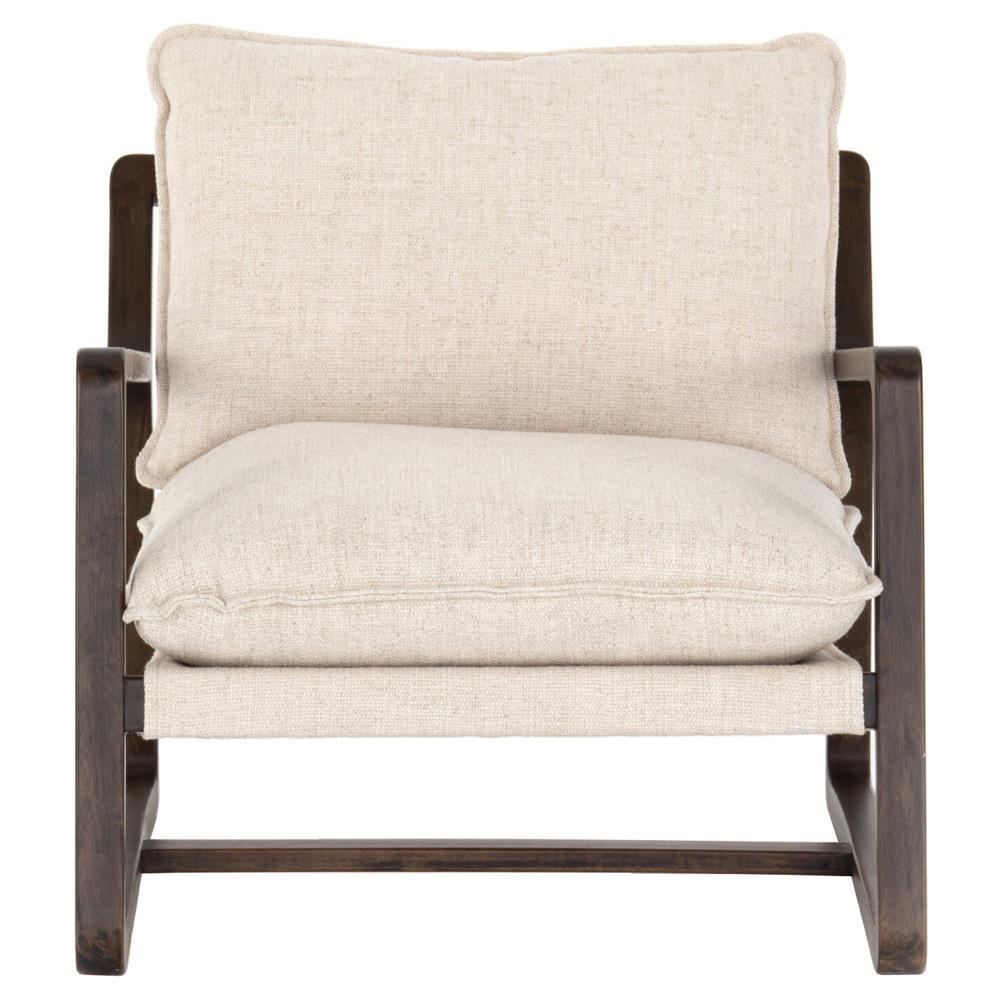 Ailyn Rustic Lodge Cream Performance Dark Brown Wood Occasional Arm Chair | Kathy Kuo Home